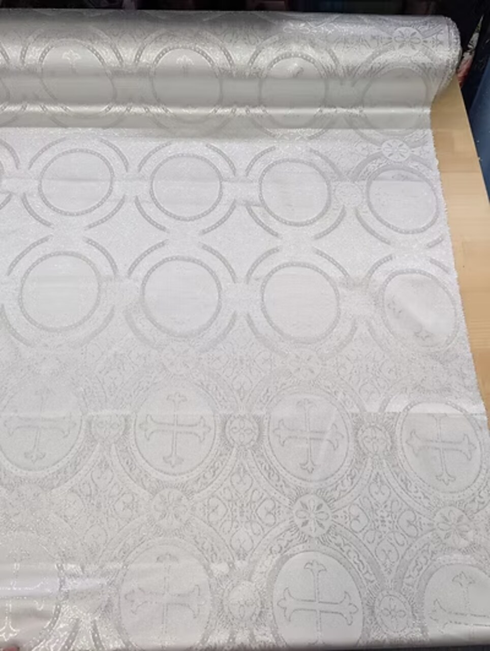 1 Yard Church Metallic Cross Brocade Jacquard Fabric Shiny Religious Polyester 58/59'' Inches Width